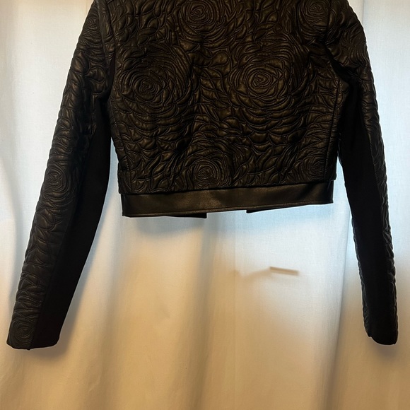 BCBG Max Azria black faux leather bomber jacket - Picture 2 of 4